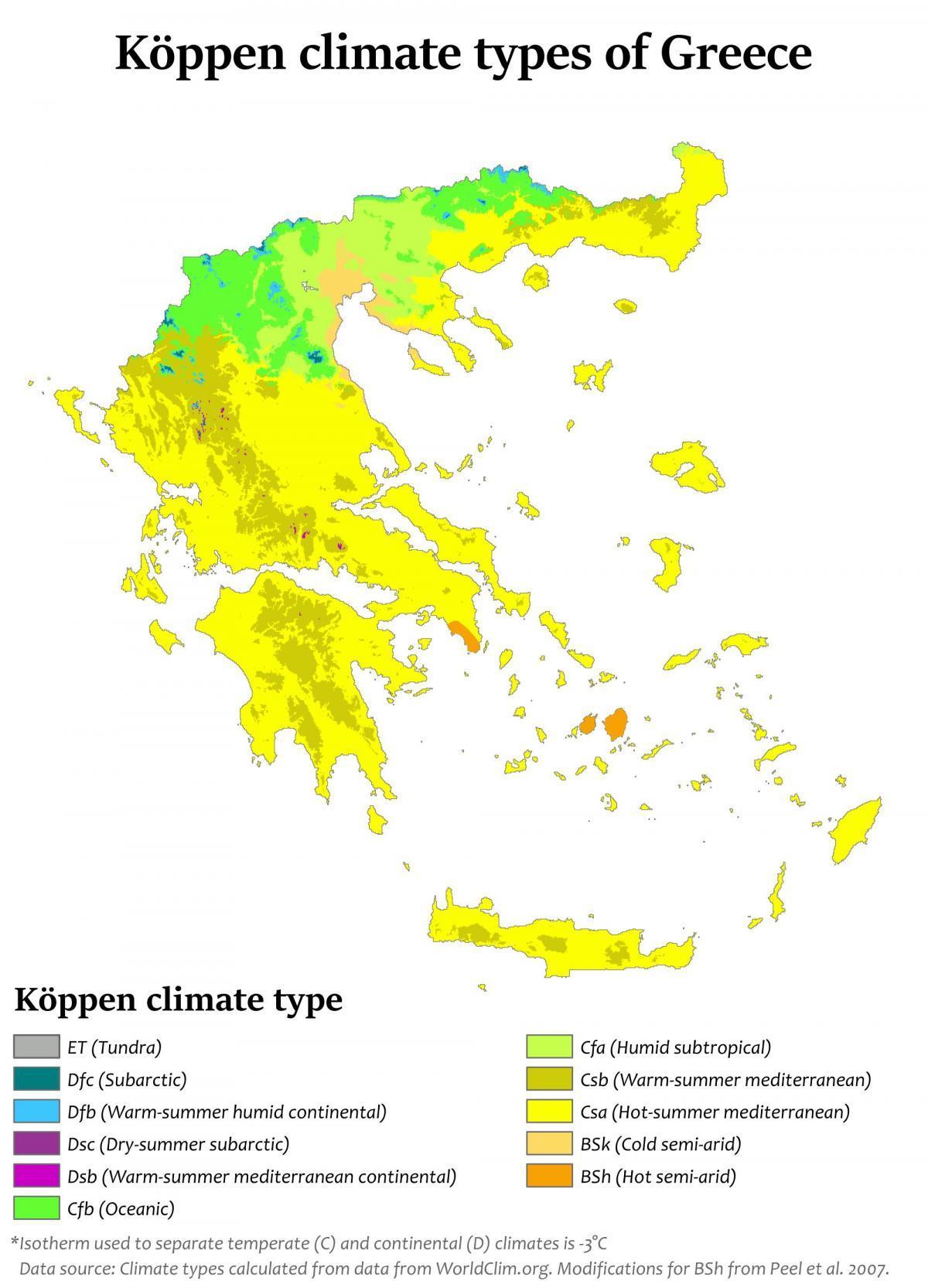 اليونان خريطة درجة الحرارة