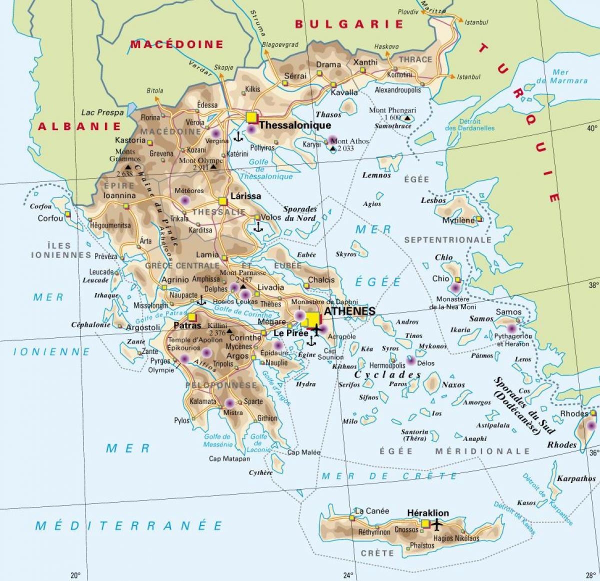 الجبال في اليونان خريطة