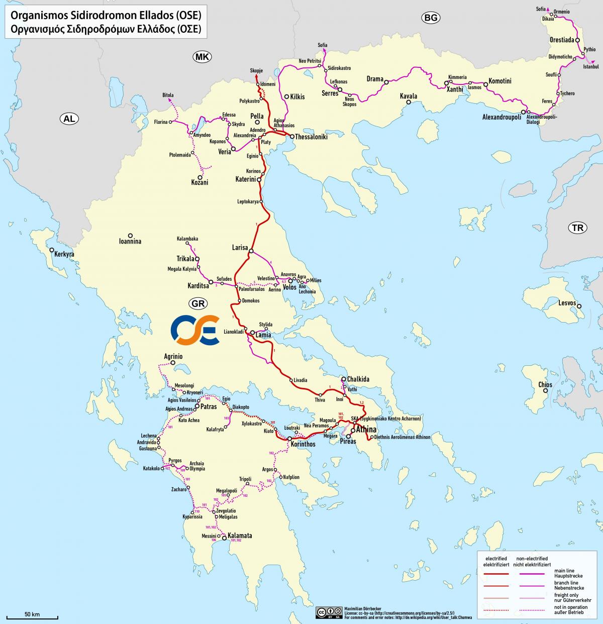 اليونان خريطة خطوط القطار