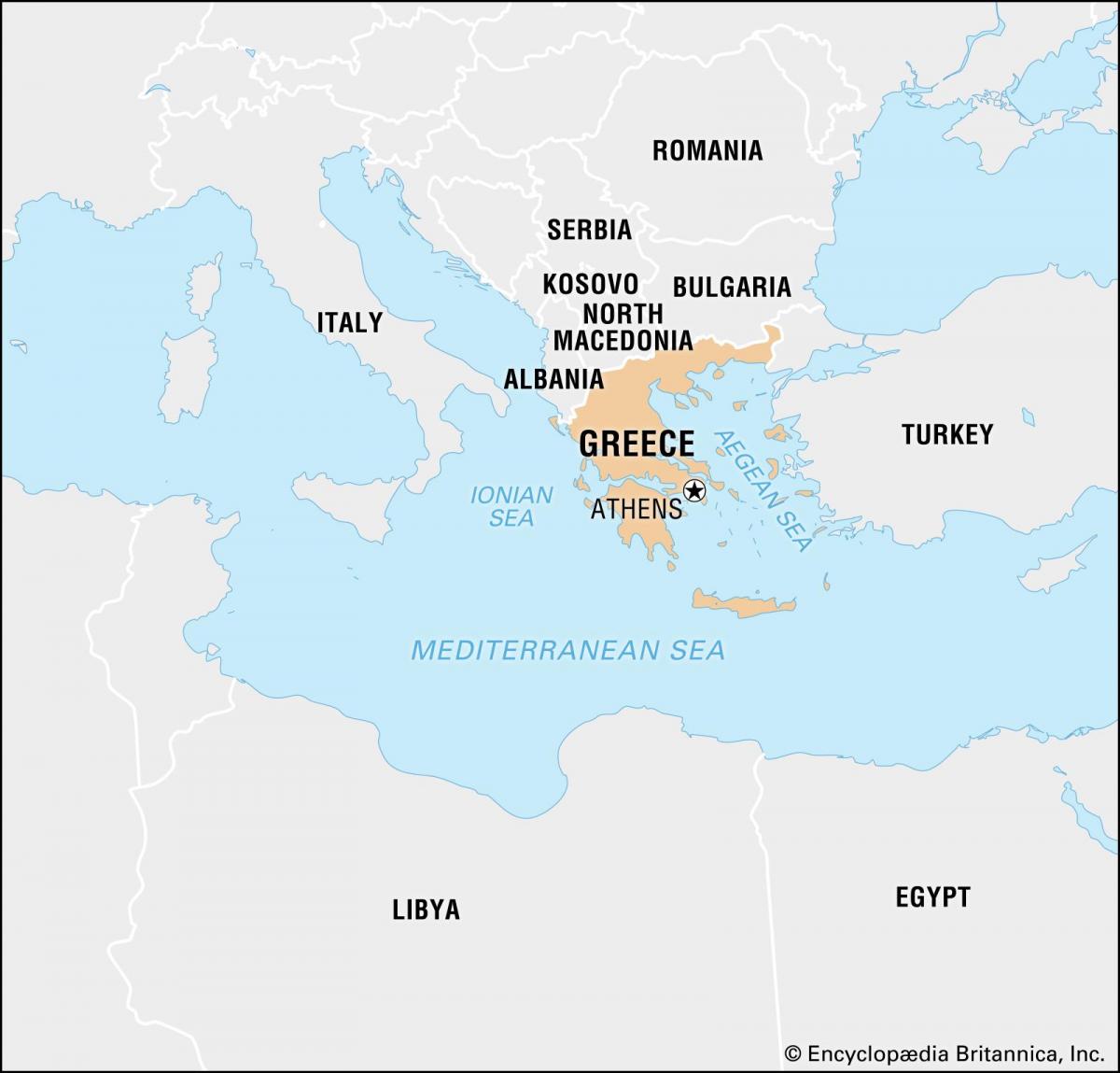 خريطة اليونان والبلدان المجاورة