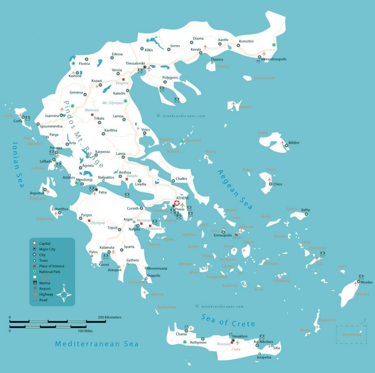خريطة اليونان مع المدن الرئيسية